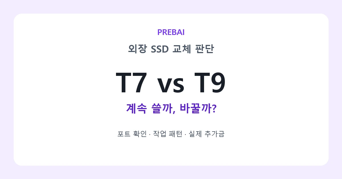 외장 SSD T7 vs T9, 계속 쓸지 바꿀지를 포트·작업·추가 지출로 판단하는 PREBAI 카드