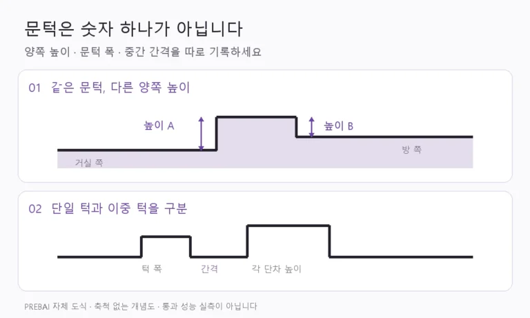 같은 문턱의 양쪽 높이와 단일·이중 턱의 폭·간격을 구분한 측정 개념도