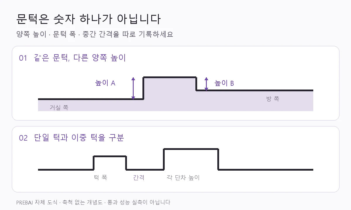 같은 문턱의 양쪽 높이와 단일·이중 턱의 폭·간격을 구분한 측정 개념도